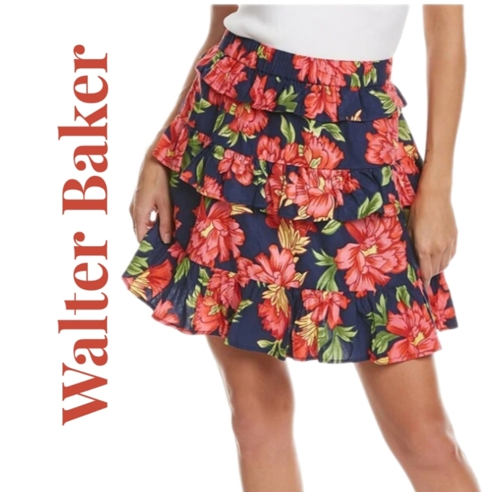 Walter Baker Womens Christie Skirt Sz XL Red Pink Tropical Floral Print Vacation